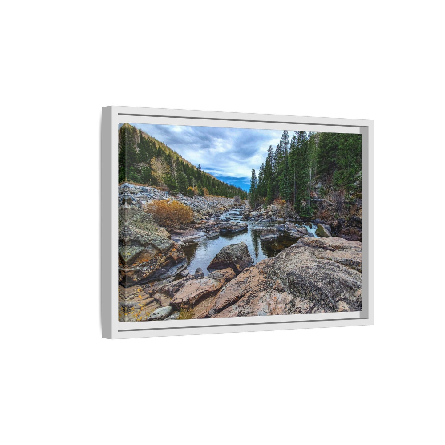 Framed Canvas Print - Serenity of Poudre River in Colorado