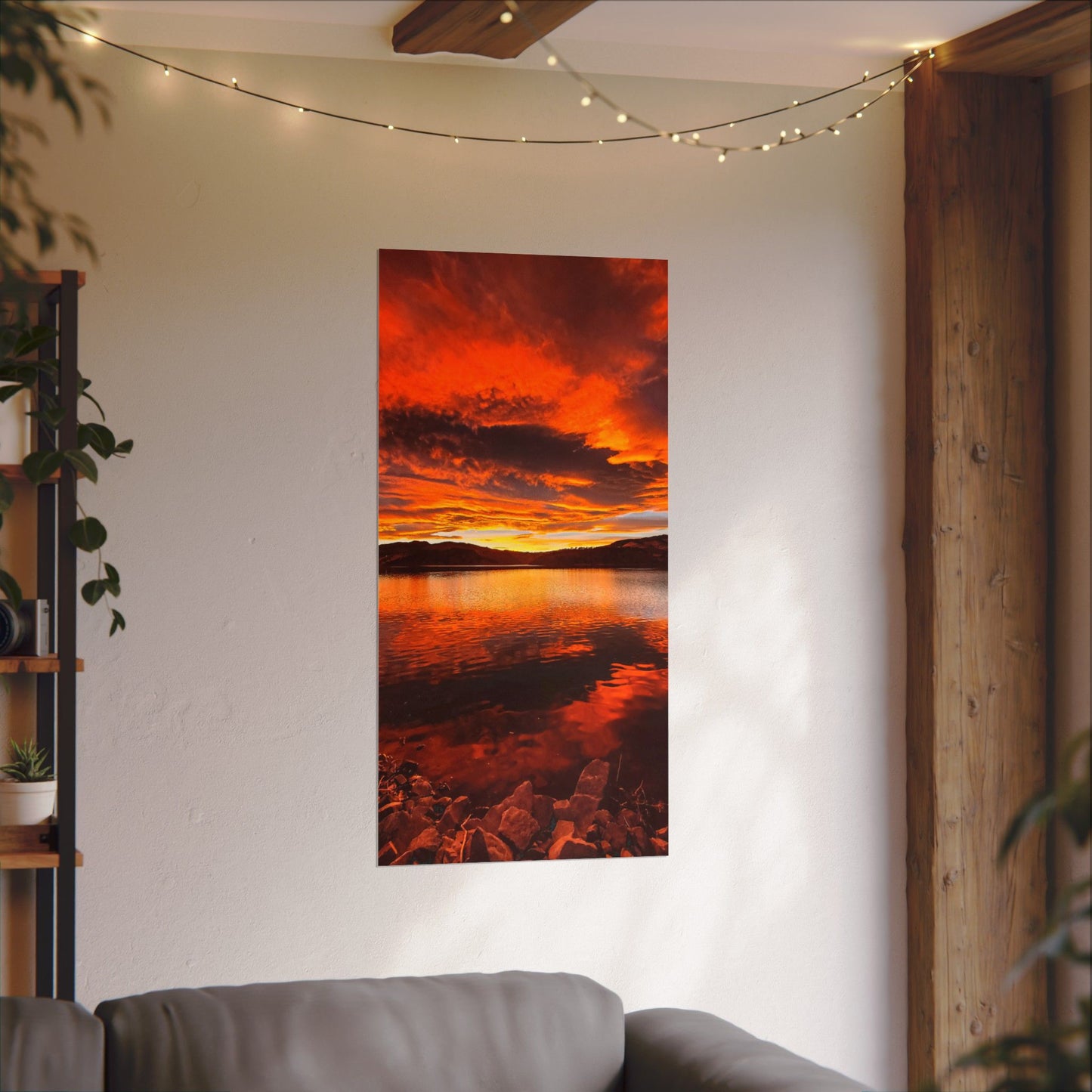 Textured Watercolor Poster - Sunset Reflection at Horsetooth Reservoir