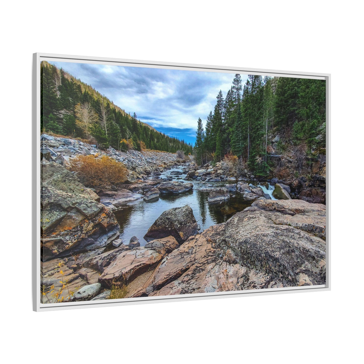 Framed Canvas Print - Serenity of Poudre River in Colorado