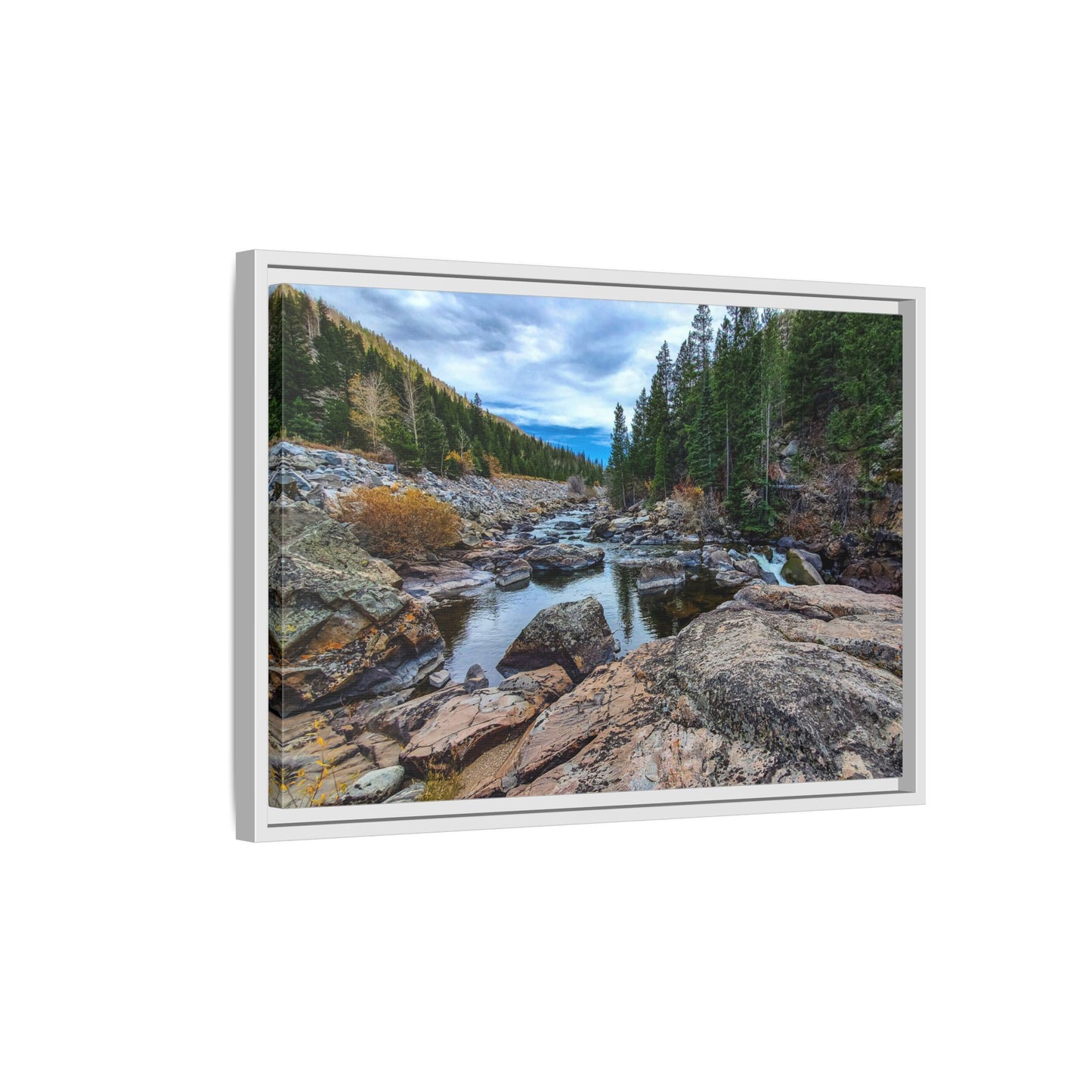 Framed Canvas Print - Serenity of Poudre River in Colorado